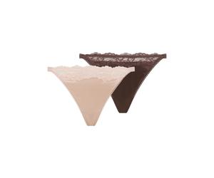 Tanga DORINA "Origins Shiny Micro", Damen, Gr. L, braun (pink, braun), Spitze, Obermaterial: 74% Polyamid, 26% Elasthan, körpernah, Unterhosen Tanga, mit Spitzenapplikationen vorne (56688268-L) pink,
