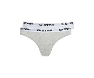 Tanga G-STAR "OBSIDIAN, 2 PACK THONGS", Damen, Gr. M, 2 Stk., grau (hellweiß, light grau marl), Jersey, Obermaterial: 95% Baumwolle, 5% Elasthan, unifarben, eng, Unterhosen Tanga, mit Logobund (628321