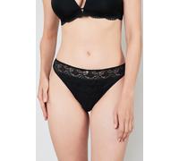 Tanga JOOP "Beautiful", Damen, Gr. 34, schwarz, Single Jersey, Obermaterial: 85% Polyamid, 15% Elasthan, unifarben, körpernah, Unterhosen Tanga, florale Spitze, Stretch-Bund, elastisch (85219832-34) s