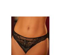 Tanga LASCANA, Damen, Gr. 44/46, schwarz, Microtouch, Obermaterial: 90% Polyamid, 10% Elasthan, körpernah, Unterhosen Tanga, aus dezent transparenter Spitze mit Strasselement (36951322-44) schwarz