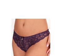 Tanga LASCANA "Nikoletta", Damen, Gr. 44/46, lila (pflaume), Spitze, Obermaterial: 88% Polyamid, 12% Elasthan, Unterhosen Tanga, mit feiner Zierschleife und Accessoire in Perlenoptik (16692725-44) pfl