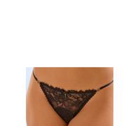 Tanga LASCANA "Samara", Damen, Gr. 32/34, schwarz, Spitze, Obermaterial: 90% Polyamid, 10% Elasthan, Unterhosen Tanga, mit feiner Satinschleife und extravaganten Strassaccessoires (42604142-32) schwar