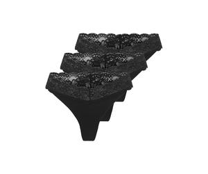 Tanga ONLY "ONLCHLOE LACE S.S THONG 3-PACK ACC", Damen, Gr. XL (42), 3 Stk., schwarz (schwarz pack:x3), Obermaterial: 75% Nylon, 25% Elasthan, unifarben, figurbetont, Unterhosen Tanga (32847004-XL) sc