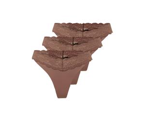 Tanga ONLY "ONLCHLOE LACE S.S THONG 3-PACK ACC", Damen, Gr. XS (34), 3 Stk., braun (cognac pack:x3), Obermaterial: 75% Nylon, 25% Elasthan, unifarben, figurbetont, Unterhosen Tanga (58179722-XS) cogna