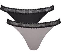 Tanga SLOGGI "GO Ribbed", Damen, Gr. L, schwarz (schwarz combination), Single Jersey, Obermaterial: 95% Baumwolle, 5% Elasthan, Unterhosen Tanga, weiche, Baumwollmischung, Spitzenbesatz, bequem (57783
