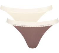 Tanga SLOGGI "GO Ribbed", Damen, Gr. XS, braun (braun, light combination), Single Jersey, Obermaterial: 95% Baumwolle, 5% Elasthan, Unterhosen Tanga, weiche, Baumwollmischung, Spitzenbesatz, bequem (6