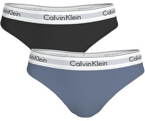 Tanga "THONG 2PK", Damen, Gr. L (40), schwarz (schwarz, blau tulip), Jersey, Obermaterial: 53% Baumwolle, 35% Modal, 12% Elasthan, CALVIN KLEIN UNDERWEAR, unifarben, körpernah, Unterhosen Tanga, Körpe