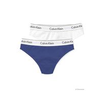 Tanga "THONG 2PK", Damen, Gr. L (40), weiß, blau river fog, Jersey, Obermaterial: 53% Baumwolle, 35% Modal, 12% Elasthan, CALVIN KLEIN UNDERWEAR, unifarben, körpernah, Unterhosen Tanga, Körpernahe Pas