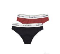 Tanga "THONG 2PK", Damen, Gr. S (36), bunt (schwarz, chili oil), Jersey, Obermaterial: 53% Baumwolle, 35% Modal, 12% Elasthan, CALVIN KLEIN UNDERWEAR, unifarben, körpernah, Unterhosen Tanga, Körpernah