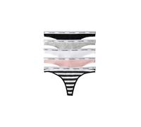 Tanga "THONG 5 PK", Damen, Gr. L (40), bunt (schwarz, classic weiß, triple stripe s), Jersey, Obermaterial: 90% Baumwolle, 10% Elasthan, CALVIN KLEIN UNDERWEAR, körpernah, Unterhosen Tanga, Körpernahe