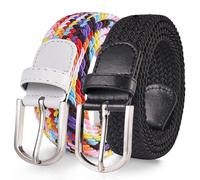 TANGCHAO 2 Stücke Stoffgürtel Stretchgürtel Elastik Flechtgürtel Geflochtener und Elastischer Dehnbarer Gürtel für Damen und Herren Breite 3.3cm Mehrfarbig+Schwarz 100cm