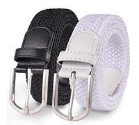 TANGCHAO 2 Stücke Stoffgürtel Stretchgürtel Elastik Flechtgürtel Geflochtener und Elastischer Dehnbarer Gürtel für Damen und Herren Breite 3.3cm Schwarz+Weiß 120cm