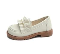 TangDao Mädchen Loafers für Schuluniform - rutschfeste Slipper mit Schleife und Perlendetails, Elegante Kinder Halbschuhe (Beige, Jugendliche, 36, Numerisch, EU Schuhgrößensystem, M)