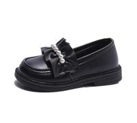 TangDao Mädchen Loafers für Schuluniform - rutschfeste Slipper mit Schleife und Perlendetails, Elegante Kinder Halbschuhe (Schwarz, Kleinkind, 29, Numerisch, EU Schuhgrößensystem, M)