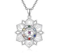 TANGPOET 7 Chakra Halskette für Damen Sterling Silber 925 LotusBlume Chakren Anhänger mit Heilstein Spirituell Om Schmuck Geschenk für YogaLiebhaber mit 18" +2" Kette