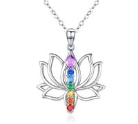 TANGPOET 7 Chakra Kette für Damen Frauen Silber 925 Lotusblume Chakren Anhänger Halskette Heilschmuck Spirituelle Esoterik Schutz Geschenke für Geburtstag Muttertag Weihnachten Valentinstag