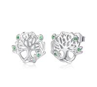 TANGPOET Baum des Lebens Ohrringe 925 Sterling Silber Lebensbaum Ohrstecker Blume Runde Ohrstecker Geschenke für Frauen Damen Mädchen