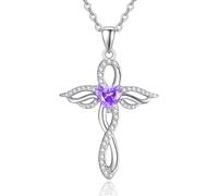 TANGPOET Engelsflügel Halskette für Frauen 925 Sterling Silber Schutzengel Anhänger, Herz Kreuz Kette, Juni Alexandrit Geburtsstein Schmuck, Geburtstagsgeschenke für sie