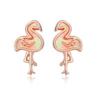 TANGPOET Flamingo Ohrringe für Frauen Mädchen 925 Silber rosévergoldet rosa Opal Flamingo Ohrstecker Schmuck Geschenke zum Geburtstag Weihnachten Valentinstag Muttertag