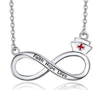 TANGPOET Infinity Halskette für Frauen 925 Sterling Silber Arzt Krankenschwester Geschenk Schmuck Auf Deutsch Halskette Gravierter Glaube Hoffnung Liebe Anhänger Schmuck