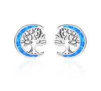 TANGPOET Lebensbaum Ohrstecker 925 Sterling Silber Baum des Lebens Ohrringe Ohrstecker Schmuck Valentinstag Geschenke für ihre Damen Mädchen Freundin Damen Mutter (Blauer Opal)