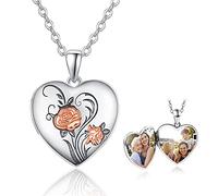 TANGPOET Medaillon Halskette 925 Sterling Silber Rose Blume Foto Medaillons zum öffnen Anhänger Schmuck Amulett Geschenk für Frauen Mädchen Familie
