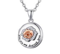 TANGPOET Medaillon Halskette mit Bild 925 Sterling Silber Rose Blume Foto Medaillons Anhänger Geschenk für Frauen Mädchen Familie