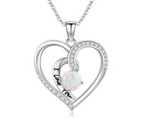 TANGPOET Opal Halskette 925 Sterling Silber Liebe Herz Anhänger I Love You Halskette, Valentinstag Schmuck Geschenke für Frauen Damen Mädchen