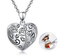 TANGPOET Rose Medaillon Kette mit Bild Blumen Foto Medaillons Anhänger 925er Sterlingsilber I Love You Forever“ Erinnerungs Foto Anhänger Geschenke