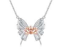 TANGPOET Schmetterling Halskette 925 Sterling Silber Rose Gold Lotus Blume Anhänger, Geburtstag Schmuck Geschenke für Frauen Damen Mädchen