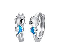 TANGPOET Seepferdchen Ohrringe Kinder 925 Sterling Silber Seepferdchen Creolen Kinder Mädchen Opal Ohrring Geburtstag Schmuck Geschenk für Tochter Frauen Damen