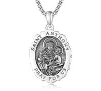 TANGPOET St Anthony Medal Necklace for Men, 925 Sterling Silver San Antonio de Padua Saint Anthony Pendant, Catholic Religious Christian Jewellery, Protectiom Amulet Gifts for Christmas Birthday