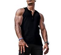 Tank Shirt Herren Sommer Knöpfe Einfarbig T-Shirt Herren Ohne Kapuze Tank Top Herren Unterhemd Herren Fitness Sport Einzigartig Casual Modern D-Black L
