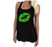 Tank Top Bluse Weste Frauen Sommer Lip Print O-Ausschnitt Ärmelloses T-Shirt (3XL,1Grün)
