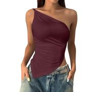 Tank Top Damen Ärmellos 2026 Tops Ärmellose One-Shoulder Fit Shirts Geraffte Strick Asymmetrische Bluse Lang Kurz Locker Sommer T-Shirt Baumwolle Tshirt T-Shirts Und Tanktops Für Damentops Bronze S