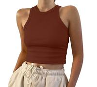 Tank Top Damen Ärmellos Farboberteil Solides Damen-Tanktop Kurze Weste Mit Rundhalsausschnitt Damenbluse Trägershirt Tops Sommer Elegant Tanktop Locker Blusentop Oberteil Shirt Große Größen