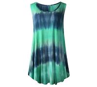 Tank Top Damen Ärmellos In Übergröße Ärmellos Mit Sonnenblumen-Batikmuster Lockeres Top Lässige Weste Tshirt Locker Sommer Tops Für Basic Elegant Leinenbluse Shirt Ärmellose T-Shirts Party Grün 3XL