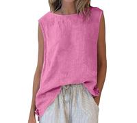 Tank Top Damen Ärmellos Leinen Tops Trägershirt Lässige Tanks Leichte Sommertop Ärmellose Shirt Musselin Bluse Baumwolle Trägertop Locker Damentop Strand Leinentop Hawaii Shirts