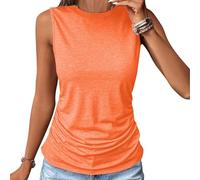Tank Top Damen Ärmellos Ruched Oberteile Große Größen Blusentop Sommer Rundhals Tanktop Casual T Shirt Basic Stretch Tops Baumwolle Vest Top Einfarbig Bluse Lockere Passform Tanktops Frauen Sommertops