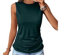 Tank Top Damen Ärmellos Ruched Oberteile Große Größen Blusentop Sommer Rundhals Tanktop Casual T Shirt Basic Stretch Tops Baumwolle Vest Top Einfarbig Bluse Lockere Passform Tanktops Frauen Sommertops