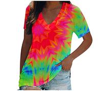 Tank Top Damen Ärmellose Sommer,Bunt Batik mit O Ausschnitt Tie Dye Regenbogen Print Tanktop T-Shirts Bluse T Shirt Oberteile T-Shirt Tee Tops Pullover Hemd Elegante Casual (A1-Watermelon Red, M)