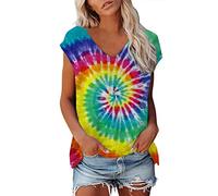 Tank Top Damen Ärmellose Sommer,Bunt Batik mit O Ausschnitt Tie Dye Regenbogen Print Tanktop T-Shirts Bluse T Shirt Oberteile T-Shirt Tee Tops Pullover Hemd Elegante Casual Locker (A4-Green, M)