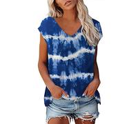 Tank Top Damen Ärmellose Sommer,Bunt Batik mit O Ausschnitt Tie Dye Regenbogen Print Tanktop T-Shirts Bluse T Shirt Oberteile T-Shirt Tee Tops Pullover Hemd Elegante Casual Locker (A4-Blue, M)