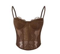 Tank Top Damen Figurbetontes Spitzen-Camisole Für Damen, Transparentes Mesh-Top Mit Dünnen Trägern, Y2K-Streetstyle-Alltagsoutfit-Braun-M