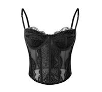 Tank Top Damen Figurbetontes Spitzen-Camisole Für Damen, Transparentes Mesh-Top Mit Dünnen Trägern, Y2K-Streetstyle-Alltagsoutfit-Schwarz-M