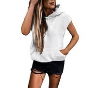 Tank Top Damen Hoodie - Ärmelloses T Shirt Damen Oversize Sweatshirt mit Kapuze Weste Sommer Oberteile Kapuzenpullover Streetwear Tops Taschen Pullover T-Shirts für Frauen Teenager Mädchen