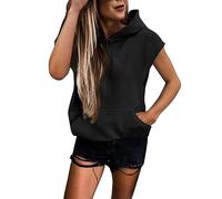 Tank Top Damen Hoodie - Ärmelloses T Shirt Damen Oversize Sweatshirt mit Kapuze Weste Sommer Oberteile Kapuzenpullover Streetwear Tops Taschen Pullover T-Shirts für Frauen Teenager Mädchen