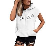 Tank Top Damen Hoodie - Ärmelloses T Shirt Damen Oversize Sweatshirt mit Kapuze Weste Sommer Oberteile Kapuzenpullover Streetwear Tops Taschen Pullover T-Shirts für Frauen Teenager Mädchen