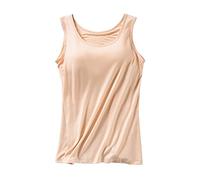 Tank Top Damen Lang Weit - Top Mit Integriertem BH Baumwolle Unterhemden Sommer Ärmelloses Shirt Bequeme Tanktops Mit Integriertem BH Tank Top Ohne Bügel Gepolstert Sporttop Unterhemden Oberteile