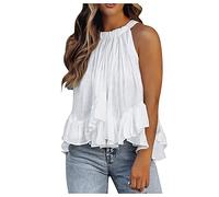 Tank Top Damen Layered Rüschen - Ärmellose Bluse Damen Sexy T Shirt Sommer Neckholder Blusentops Casual Lose Swing Tunika Oberteile Weisse Tanktop